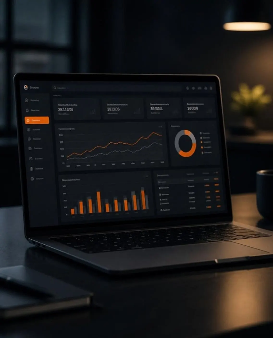 ERP dashboard with sales and inventory charts on a laptop